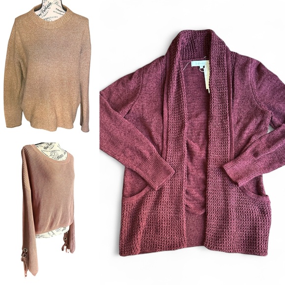 3 Fall Sweater Bundle - Verve Ami, Moon & Madison, AEO - Wine/Mauve/Brown - Med - Picture 1 of 8